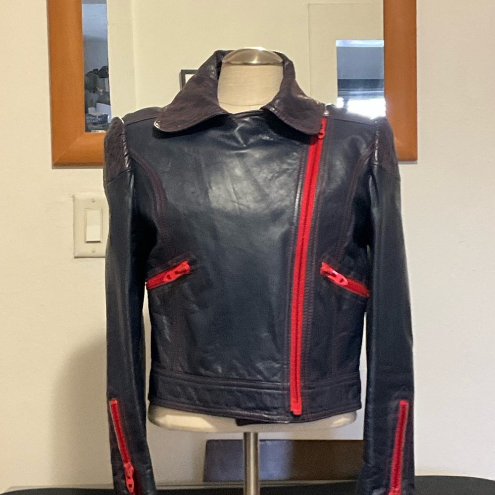 Navy Vintage Leather Moto Jacket 70’s